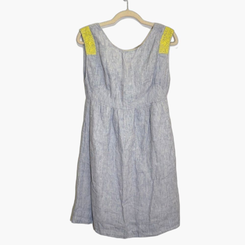 J. Crew - Pinstripe Navy and white linen/cotton blend shift dress - size 4